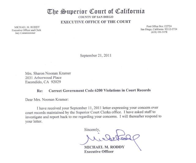 Mr. Roddy's Letter Re; Government Code 6200 Violations